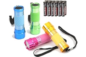 EverBrite 4 Pezzi Torce Elettriche LED Portachiave, Torcia Portatile Set, Pile della Luce per Campeggio, Escursioni, Caccia, Zaino in Spalla Inclusi Cordino, 12 x AAA Batterie