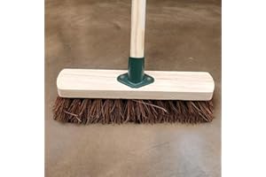 H&H HOMEDECOR LTD 12” Stiff broom Natural Bassine Hard Bristle Sweeping Broom Brush Outdoor Heavy Duty with Wooden Handle for Patios and Deck Cleans Dirt Perfect for Commercial and Industrial Cleaning (Pack of 1)