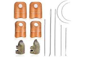 Riddur Hand-Working Sewing Thimble Lot de 6 protège-Doigts réglables en métal (S/M), protège-Doigts en Cuir 2 Tailles avec Aiguilles à Coudre à la Main pour Coudre des Fournitures d'artisanat