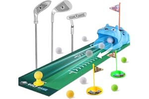 TREEBOY Upgraded Kids Toy Golf Set with Tiger Automatic Golf Returner, 4 Led Glowing Balls, 3 Durable Clubs for 3-7 Toddler Mini Golf Games, Indoor Outdoor Sports Toys for Boys Girls