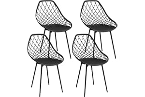 JIJIAN Chaise Salle a Manger Lot de 4,Chaise de Cuisine avec Pieds en Métal,Chaise scandinave,Confortable chaises de Salle à Manger, Chaise Noire avec Dossier