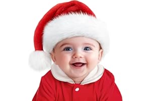 Ambandier Baby Santa Hat Christmas Hat for Toddler, Unisex Baby Soft Plush Classic Fur Xmas Holiday Hat, Thicken Comfortable Velvet Santa Claus Hat for Christmas New Year Festive Theme Party