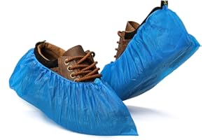 Fuxury Lot de 100 paires de couvre-chaussures jetables (50 paires) - Imperméables et antidérapantes - Résistantes - Taille unique - Bleu