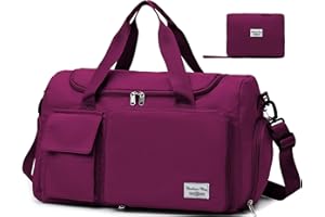 Tokeya Borsone da Viaggio Pieghevole, Impermeabile Borsone Palestra Sportiva con Scomparto Scarpe e Scomparto Bagnato Grande Borsa da Palestra Donna Leggera Borsa Piscina per Sport/Nuoto, Viola