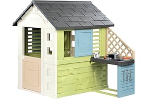 Smoby Life - Maison Pretty + Cuisine d'été - Plaque Grill et Evier - Nombreux Accessoires - Matière Recyclée - A Partir de 2 Ans - Fabrication Française