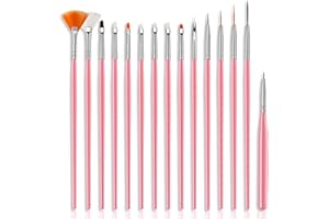 TIETOY 15Pcs Detail Paint Brush Set, Cake Decorating Paint Brushes Fine Detailing Nylon Hair Artist Thin Paint Brushes for Acrylic Watercolor Oil Models Figurines Nail Art Food Fondant (Pink)