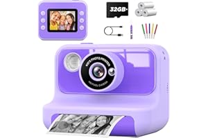 Macchina Fotografica Bambini Istantanea,LETSHAHA 1080P 20MP 10X Macchina Fotografica Istantanea Bambini con 3 Rotoli Carta Termica Nero,Scheda da 32 GB,di Età compresa tra 3 e 12 Anni Ragazzo, Ragazza