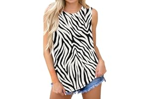CGGMVCG Damen Tank Tops Zebra Print Top Tank Rundhals Sommer T-Shirt Damen Tanks Ärmellos Tops für Frauen Sommer