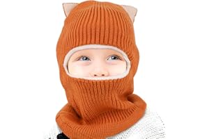 QKURT 1PCS Enfant Hiver Chaud Capuche Cagoule Chapeau, Épaissir Hiver Cagoule Bonnet Chapeaux avec Oreilles de Chat Mignonnes pour 2-6 Ans Garçons Filles Chaud Tricot Bonnet Écharpe Snood