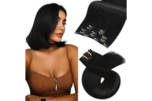 Moresoo Extension Cheveux Naturel Clip Noir Remy Extension a Clip Cheveux Naturel Humain Lisse Noir Court 25 cm/10 Pouces #1B 5 Pièces 80g
