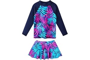 ZNYUNE Kids Girls UPF 50+ UV Sun Protection Rash Guard Swimsuit Long Sleeves Flower Summer Swimming Beach Costume