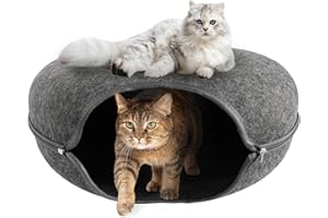 Rinwywey Katzentunnel Filztunnel, Katzentunnel Rund Mit Schlafplatz Katzenspielzeug für Indoor-Katzen Donut Katzenhöhle für Draußen Zerlegbares und Waschbares Katzentunnelspielzeug (50x50x20cm)