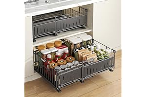YunNasi Cajones Extraibles Para Cocina Organizador de Armario Cajones Deslizantes Para Cocina Organizador de Cajones (Negro, 2 pieza 38Dx17Hx32-50H CM)