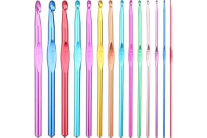UKOFEW Crochet Hook Set, 14 Pieces Crochet Hooks, Multicoloured Aluminium Knitting Needles, Metal Crochet Hook Set, 14 Sizes, for Beginners or Professionals (2 mm-10 mm)