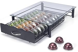 SYSYLY Porta Capsule Caffe Vertuo,Porta Cailde Vertuo,Cassetto Porta Capsule per Vertuo con Vetro,Supporti per Capsule Cialde Vertuo,Nero.