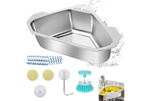 GZcaiyun 1 Stk Waschbecken Filterablage Dreieck Waschbecken Sieb, Edelstahl 304 Spülbecken Abflusskorb für Vegtable Obst Gadget, mit Lappen Hydraulikbürste Saugnapf