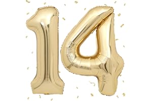 UDRKFOPK White Gold Balloon 14, Numbers Balloon White Gold, 40 Inch Foil Balloon 1 & 4, White Gold Number Balloon 14 Helium Balloon 14th Birthday for 14th Birthday Decoration Girls Boys Anniversary Party