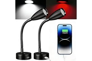 CamperXlite 2 Pezzi Lampada da Lettura LED 12-24V – Flessibile Collo di Cigno, Dimmerabile, 20W Tipo-C, Luce Rossa Ausiliaria, Perfetta per Camper, Barca, Yacht, Traghetto, Autobus (Nero, 4000K)