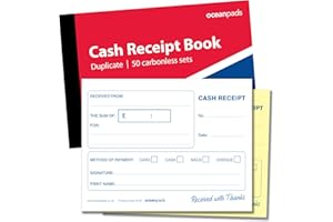 OCEANPADS Ocean Pads Cash Receipt Book for Small Business, School, Charity, Self Employed, A6 50 Duplicate Sets (70147)