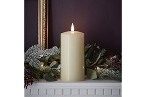 Lights4fun Large TruGlow® Pillar Candle Battery LED Flameless with Timer 15cm Real Ivory Wax