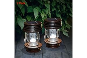 PEARLSTAR Hanging Solar Lantern Outdoor 2 Pack Garden Table Lamp Led Vintage Hanging Solar Lights with Handle Vintage Design for Landscape Yard Garden Pathway Beach Pavilion Decoration (White Lights)