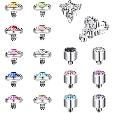 Set Piercing Dermico ZS - 14-15 Pezzi Acciaio Inox Con Diamante CZ 16G