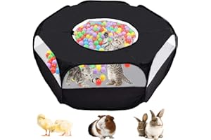 CJWDZ Small Animal Playpen,Portable Small Animal Cage Tent Breathable Pet Playpen Cage Tent Pop-Up Outdoor&Indoor Exercise Fence for Hamster Guinea Pig Rabbit Puppy Hedgehog(Cover-black)