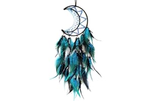 MUU Large Moon Dream Catcher,Black & Blue Feather Handmade Design,Wall Hanging Ornament Decoration for Home Wall Hanging Craft,Indian Dream Catchers Festival Gift for Kids Teens Adult Friends