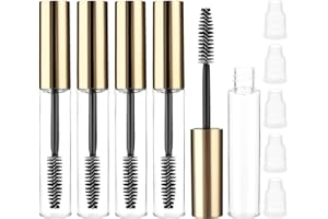 TELOOCO 5 Pièces Tubes de Mascara Vides 10ml Bouteille de Mascara Rechargeable avec Brosse à Cils Récipient Transparent Bouteille Tube avec Bouchon Intérieur pour Éviter Fuites (Or)