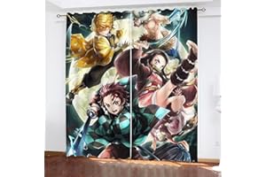 Fgolphd Japanischer Manga Demon Anime Verdunkelungsvorhänge Für Jungen Und Mädchen Schlafzimmer Kinderzimmer Perforierte Vorhänge (7,100 × 140CM)