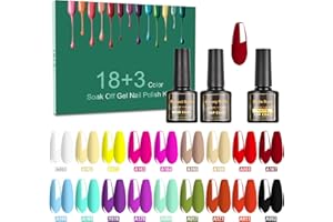 SINZONeu Vernis Semi Permanent 21 Manucure Nail Art Lot Vernis à Ongles Gel UV LED Nail Polish Soak Off 18 Couleurs Fluorescent Populaire, Base et Top Coat Matt, 8ml