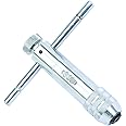 GROZ Tap Wrench with T Type Ratchet Handle for use in Hard to Reach Areas| Ideal for Holding taps, Screw extractors & Other Small Hand Turned Tools| Hardened Steel Jaws| Tap Size: M6-M12| TW/R/5-16