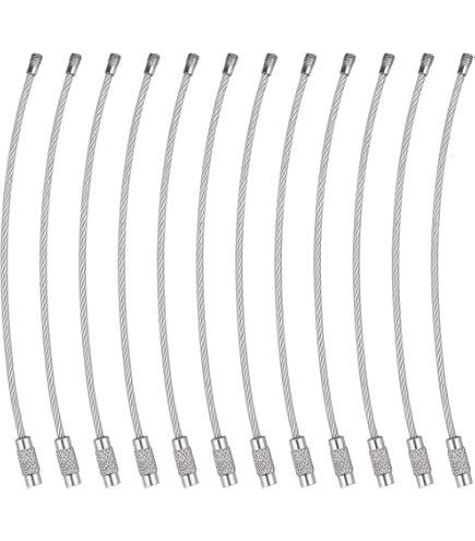Prasacco 10 stuks draadkabel-sleutelringen, 15 x 1,5 cm, roestvrij staal, kleurrijk, met draaisluiting, multifunctioneel voor bagagelabels, sleutels, hangers