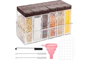 RUIJIE Barattoli di Spezie, Set di 6 Contenitori Spezie Portaspezie, Contenitori Alimentari Plastica, Condimento Box Trasparente con Imbuto e Etichette, Vasetti per Conservare Sale, Pepe, Zucchero
