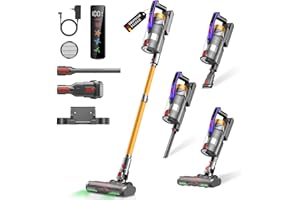 Infaebo Akku Staubsauger, 58000Pa/550W/65Mins Staubsauger Kabellos mit LED Display und Anti Tangle Bürste, 1.8L Akkustaubsauger, Vacuum Cleaner für Tierhaare/Teppiche/Hartböden/Auto, Gold