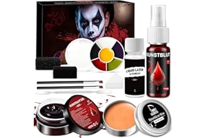 SYNERIX Halloween Schminke Set - Halloween Make Up Kunstblut Erwachsene Kinder, Theaterschminke Vampir Narben Wunden mit Face Body Paint mit 6 Farben, Kunstblutspray, Kunstblutgel, Latexmilch, Narbenwachs