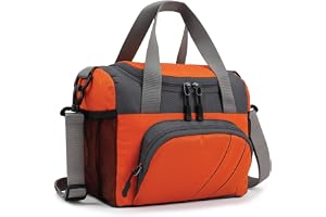 FATMUG Small Lunch Bag for Office Men, Women and Kids Tiffin Bag - Stylish with Zip - Orange Grey