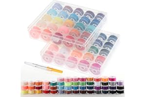 ABSOFINE 50 Pcs Sewing Machine Bobbins Thread Pre-Wound Bobbins Set for Singer Brother Embroidery Machine Accessories Assorted Colours Bobbin