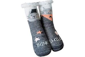 Wishstar Calcetines de Navidad, Calcetines Antideslizantes Mujer, Calcetines Termicos Frio Extremo, Novia Madre e Hija (Gato)