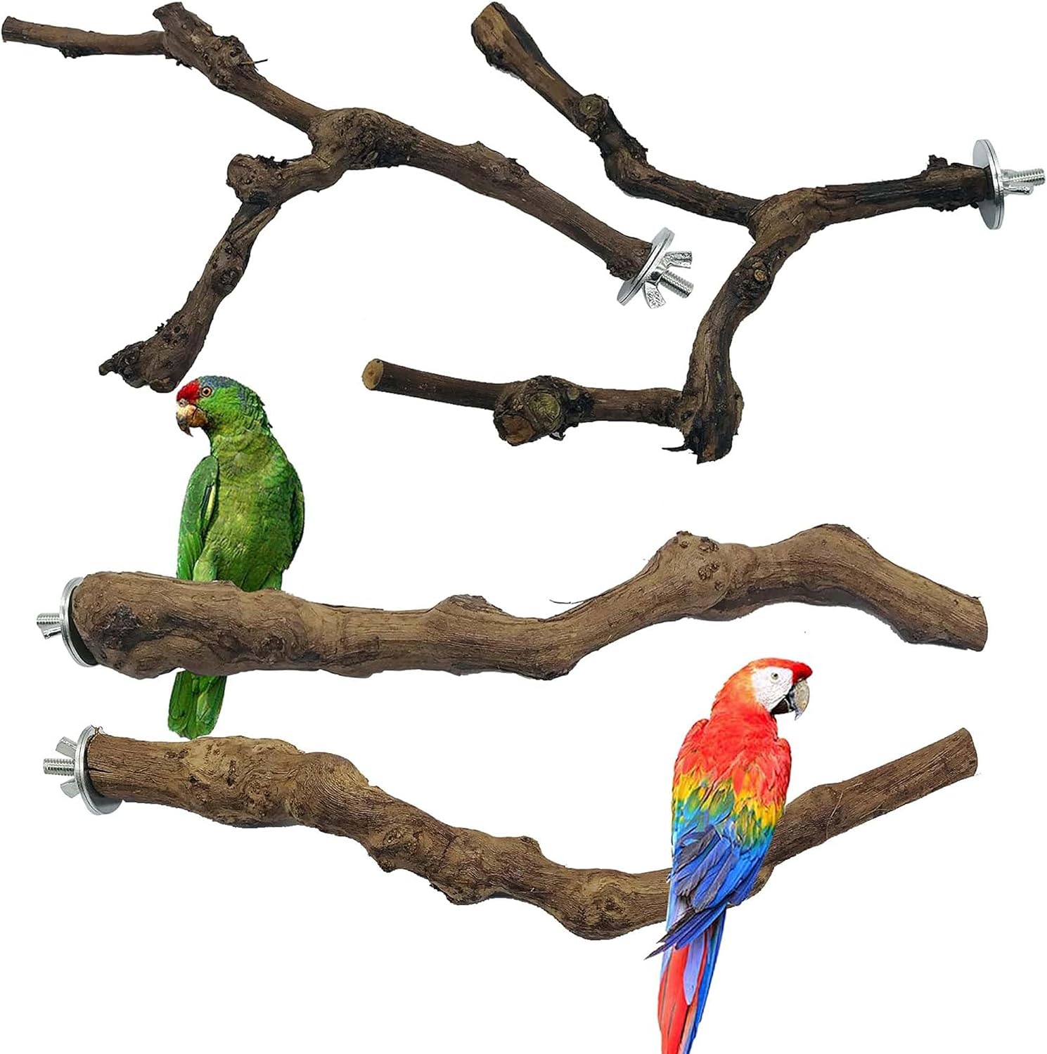 Allazone 4-Piece Bird Perch - Natural Grapevine Sticks for Parrot Cages, Cockatiels, Parakeets, Finches