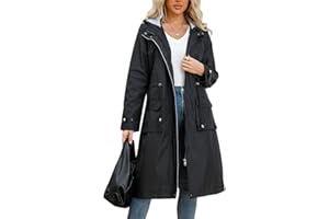 Achinel Lightweight Waterproof Jacket Womens Outdoor Raincoat Windbreaker Ladies Long Hooded Rain Jacket Windproof Trench Coats