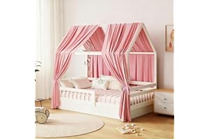 GFCC Ciel de Lit Cabane Ensemble de Décoration avec 2 Pièces Rideaux Lit Cabane Enfant Baldaquin Ciel en Tissu de Maison Chambre pour Fille Garçon,125 x 350 cm Rose