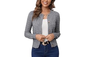 Enjyam Damen Strickjacke Elegant Langarm Rundhals Cardigan Leicht Bolero Jäckchen mit Knöpfe Weiche Jacke über Top Kleid