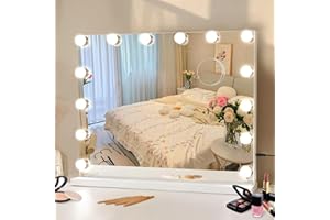 Tuocal Hollywood Vanity Mirror with Lights, 50×42cm Lighted Makeup Mirror with 14 Dimmable Led Bulbs, 3 Lighting Modes, Smart Touch Screen Control for Bedroom, Dressing Room