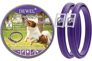 DEWEL Set de 2 Collar Antipulgas Perros, Protección Efectiva de 8 Meses, Collar contra Pulgas Garrapatas Mosquitos y Piojos, Natural y Seguro para Perros Grandes, Medianos y Pequeños, Morado, 63.5cm