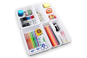 SUNSHINE SMILE Organizer Cassetti Bagno Cucina, 8 Pezzi Divisori Organizzatore Cassetti in Plastica di 3 Dimensioni, Portaposate Separatori Organizer Scrivania Contenitori per Trucchi Bagno Cucina Ufficio