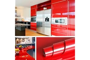 Livelynine 40CMX5M Vinilo Rojo Brillo Autoadhesivo Papel Pintado Rojo Papel Adhesivo Para Muebles Puertas de Armario Manualidades Regalo Neveras Cocina Frontal Vinilos Decorativos Cocina Mesas