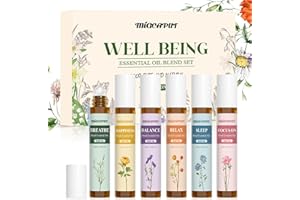 MIGCAPUT Set de Aceites Esenciales Roll-On 6 x 10ML, Regalo de Aceite Esencial de Perfume Listo para Usar, Adecuado para Uso en la Piel, Relajante, Estado de Ánimo Alegre, Ayuda a Dormir