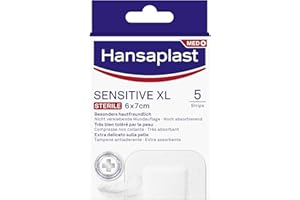 Hansaplast Apósitos Sensitive XL, apósitos para la protección de heridas medianas a grandes, parches hipoalergénicos y estériles sin látex, 1 paquete de 5 unidades de 6 x 7 cm