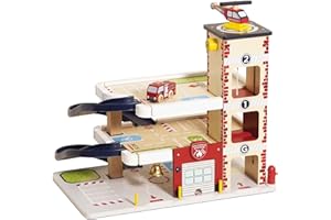 Le Toy Van Wooden 3 Storey Fire & Rescue Garage Toy Car Play Set, Vehicle Role Play Toys, Suitable For 36+ months, TV453